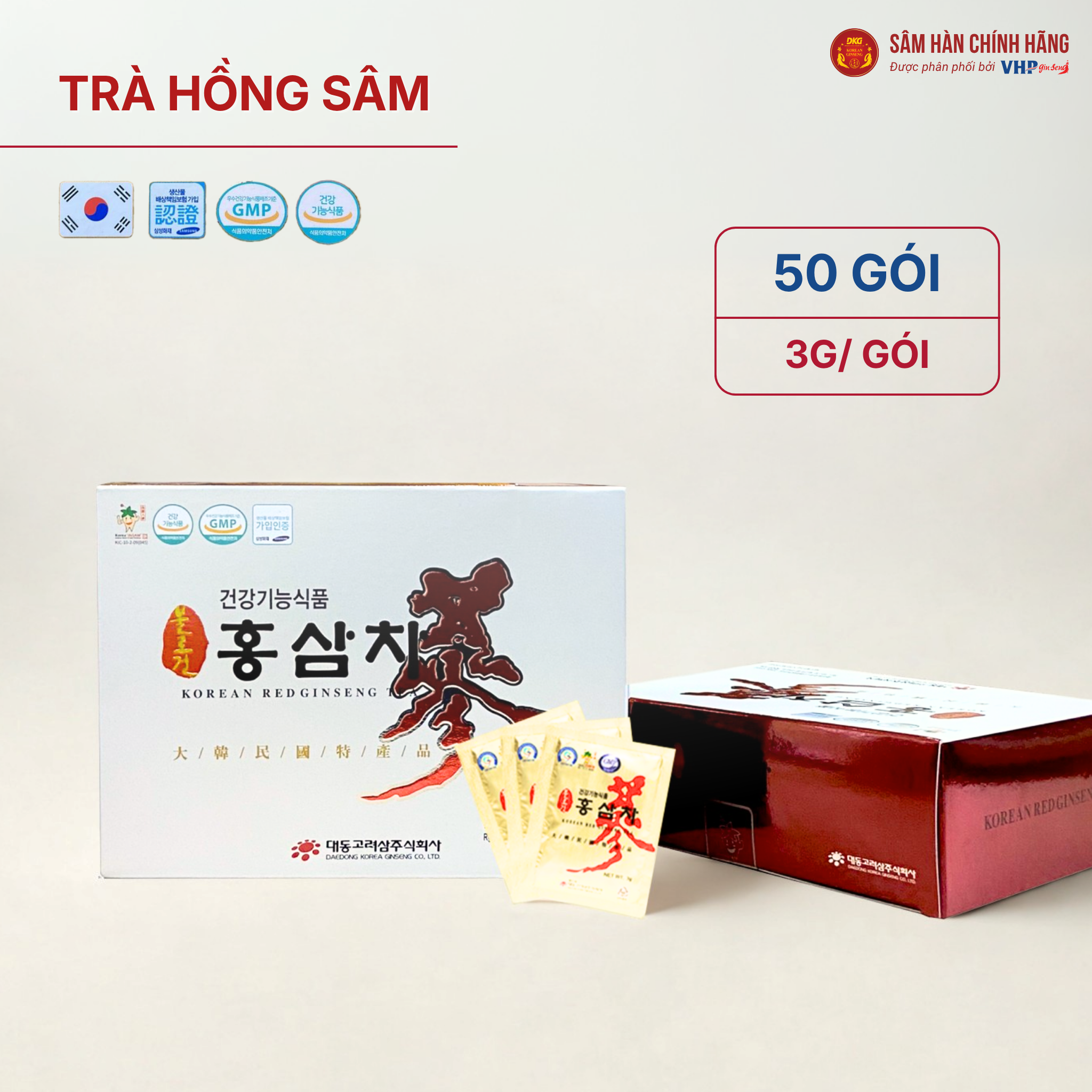 Trà hồng sâm 50 gói Trà Hồng Sâm (Korean Red Ginseng Tea) Hàn Quốc 3g*50gói/hộp