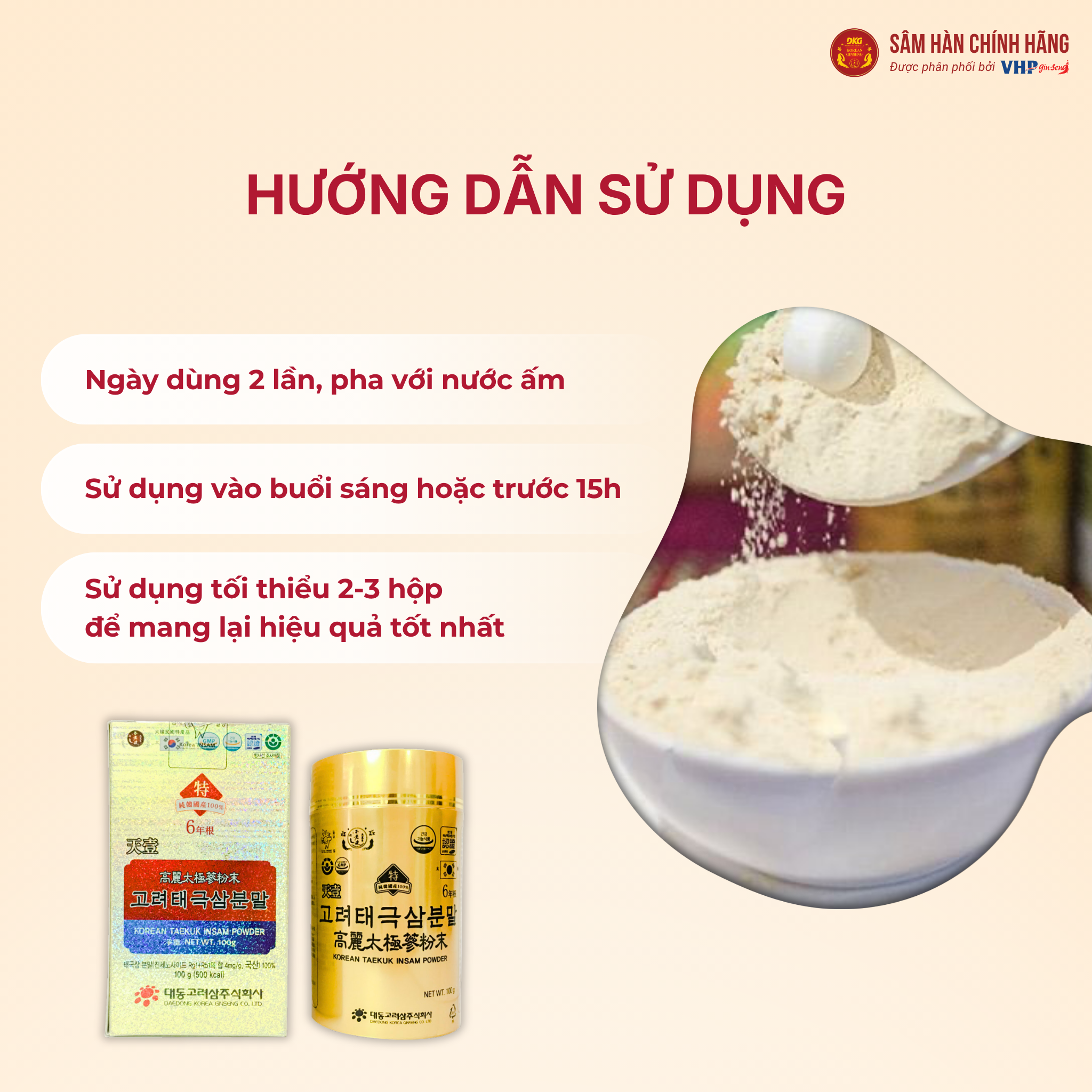 Bột thái cực sâm hàn quốc 2 Bột Thái cực sâm Hàn Quốc (Korean Taekuk Insam Powder) 100g*3lọ/hộp