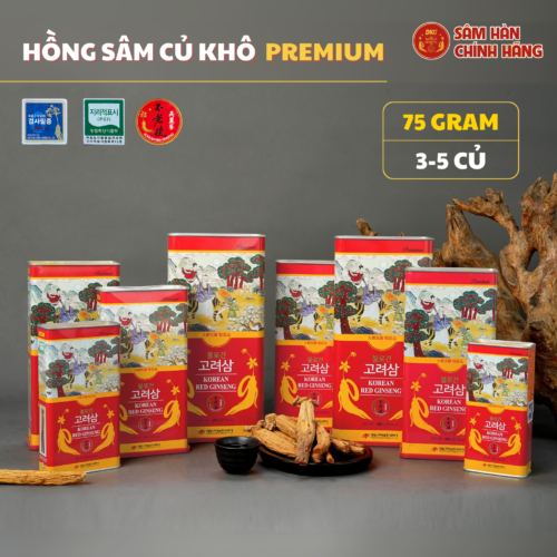 Hồng sâm củ khô Hàn Quốc Premium 75 gram 3-5 củ