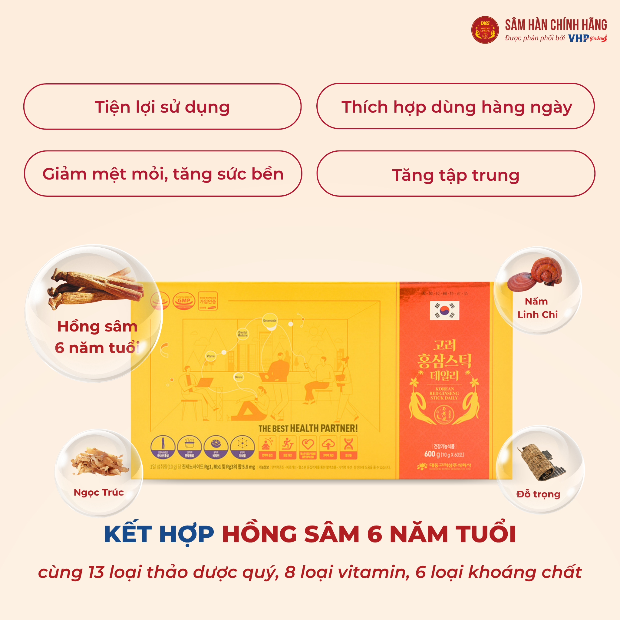 Hồng Sâm Stick Daily 1 Hồng Sâm Hàn Quốc hàng ngày (Korean Red Ginseng Stick Daily) 10g*60gói/hộp