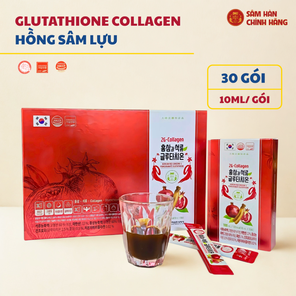 Nước Hồng Sâm & Lựu Glutathione Hàn Quốc (Korean Red Ginseng & Pomeganate Glutathione) 10ml*30stick/hộp