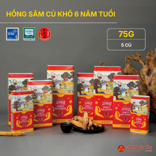 Hồng sâm củ khô 6 năm tuổi (Korean Red Ginseng 6Y 5 Root) 75g/hộp