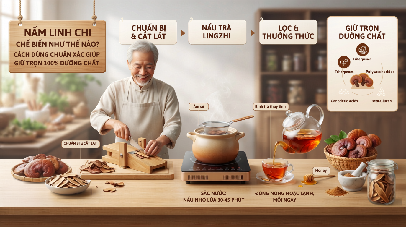 Nấm linh chi chế biến như nào? Liều lượng sử dụng ra sao để đạt hiệu quả nhất! Nấm linh chi chế biến như nào? Liều lượng sử dụng ra sao để đạt hiệu quả nhất!